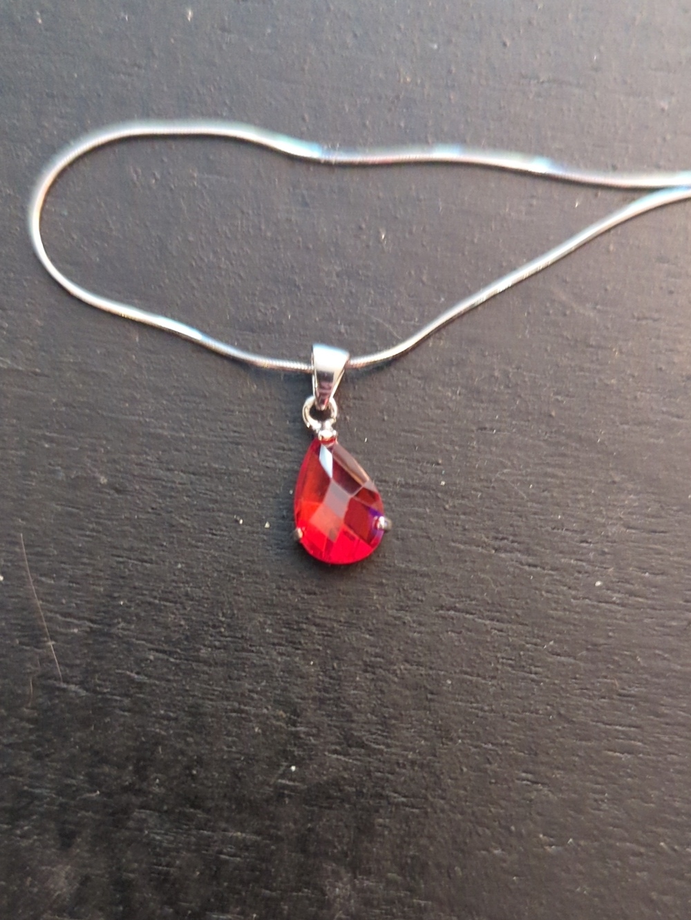 Pear Shaped Red Crystal Pendant And Italian Sterling Chain